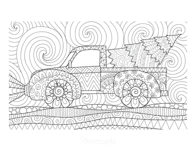 Christmas tree on trailer antistress coloring book